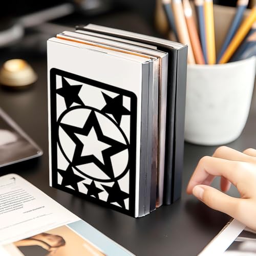 Star Metal Bookends for Shelves Decorative Books for Desk Organizer, Tall Sturdy Metal Book Ends for Heavy Books, Book Shelf Book Holder for Office Library Decor and Home Decor - style: Star