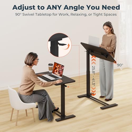 Medical Adjustable Overbed Bedside Table with Casters 90° Tilting Desktop Pneumatic Mobile Rolling Laptop Computer Standing Desk Cart with Tray, Hospital Table(31.5" W x 17.7" D, Black) - color: Black, size: 3218