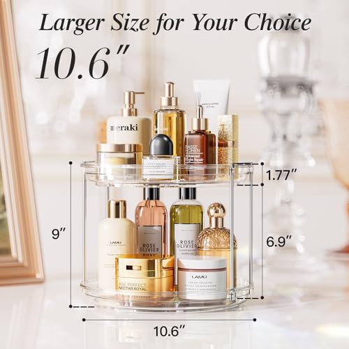 LAMU 2 Pack 2 Tier Lazy Susan Turntable Organizer 10.6'' Rotating Spice Rack Organization for Cabinet, Kitchen, Pantry, Countertop, Bathroom, Vanity, Medicine Cabinet Organizer, Clear - color: Clear, size: 10.6in 2 Pack