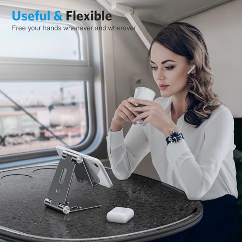 OMOTON Foldable Cell Phone Stand, C4 Portable Aluminum Phone Holder, Adjustable Phone Dock Cradle Compatible with iPhone 17/16/15 Pro Max, Samsung Galaxy, Small Tablets and Other Phones, Black - color: Black