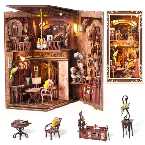 MiniCity DIY Book Nook Kit for Adults, 3D Wooden Puzzle Bookend Bookshelf Insert Decor with LED Light and Dust Cover (Painter's Day at Dusk) - style: Painter's Day at Dusk