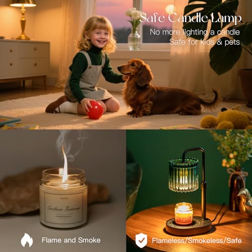 Candeldo Candle Warmer Lamp with Timer: Emerald Green Candle Warming Lamp with 2 Bulbs Height Adjustable Wax Melt Dimmable Bedroom Decor for Women - color: Emerald Green