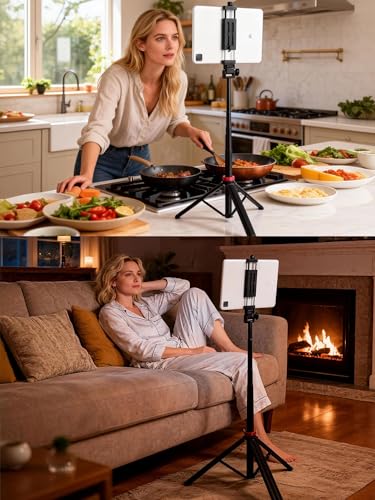 Xik Portable 81" iPad Tripod Stand, Extendable Aluminum Alloy Travel Tablet Tripod Holder, Compatible with iPad Pro, iPhone, Kindle & All 4.7-12.9" Tablets（Extendable Height: 14.4" to 81" ）