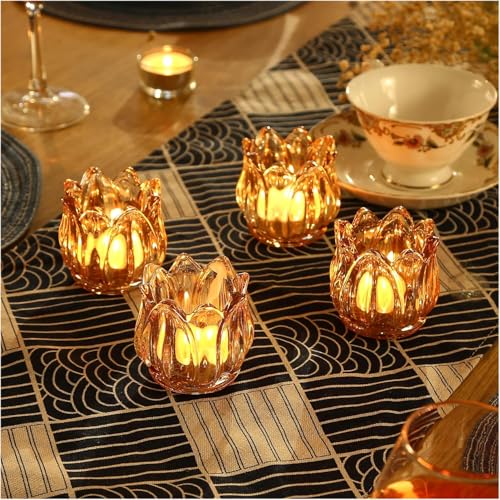 GOLDEAL 6Pcs Gold Votive Candle Holders, Thick Glass Tea Light Candle Holder Bulk, Tealight Candle Jars for Wedding Table Decor, Party Supplies, Bridal Shower Decorations, Centerpieces for Tables - color: Gold