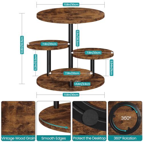 ELITEROO 4 Tier Round Cupcake Tower Stand for 50 Cupcakes, 360° Rotating Wood Cake Stand with Tiered Trays, Farmhouse Cookie Stand for Dessert Table Display for Wedding Birthday Baby Shower Tea Party
