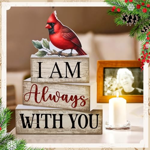 4 Pieces Cardinal Gift Decorations Wooden Red Cardinal Sign for Loss of Loved One Tiered Tray Decor I Am Always with You Sign Sympathy Remembrance Memorial Gifts for Home Kitchen Shelf Tabletop - style: Cardinal