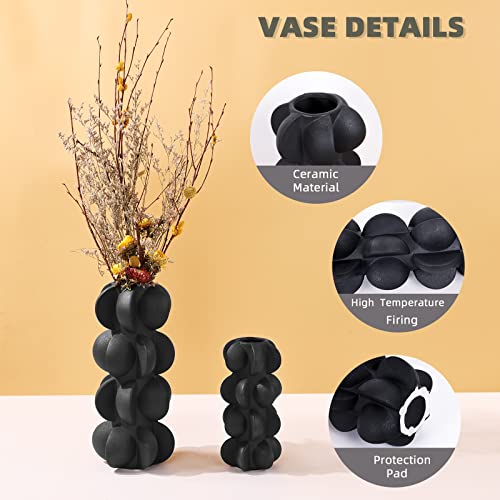 9-Inch Ceramic Flower Vase for Modern Farmhouse Decoration, Flower Vase for Home Decor Living Room, Home, Office, Centerpiece,Table and Wedding (Small, Black)