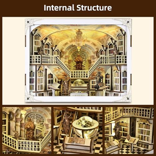 𝐂𝐂𝐂𝐃𝐅 DIY Book Nook Kit, DIY Miniature Dollhouse Booknook Kit, 3D Wooden Puzzle Bookend Bookshelf Insert Decor with LED Light for Adults (Library of Gods Max) - style: Library of Gods Max