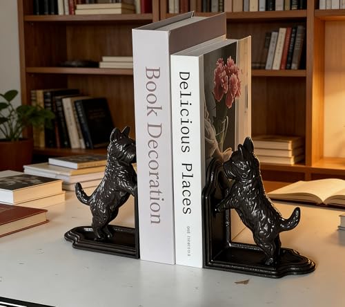 1 Pair Dog Book Ends Dog Decorative Bookends for Shelf Vintage Cast Iron Book Ends for Heavy Books for Home, Office （Iron Dog-B） - color: Iron Dog-b