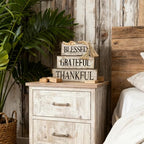 4 Pcs Farmhouse Wooden Tabletop Decor Neutral Farmhouse Tiered Tray Decor Rustic Retro Wood Bead Garland Blessed Grateful Thankful Block Sign Centerpiece for Coffee Home Office Shelf Mantle Table - style: Blessed