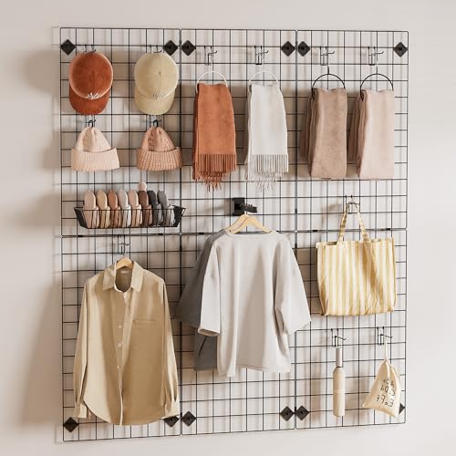 Triangular Grid Wall Panels for Vendor Booth - Gridwall Display Stand with Accessory 24 Hooks, 1 Set Display Racks for Vendor Events (Black)