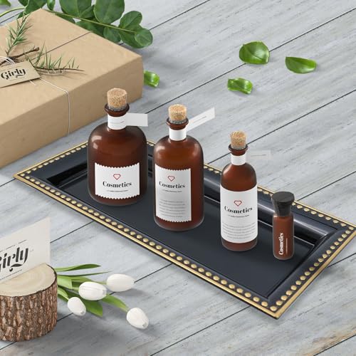 2 Pack Black Bathroom Vanity Tray for Countertop with Beads, Small Plastic Toilet Tank Versatile Storage Organization Tray for Makeup, Perfume, Desk, Kitchen, Candles, 14"x7"x1", 36B - color: 17black