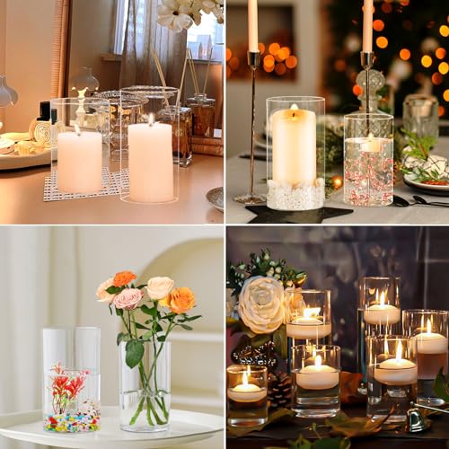 Hurricane Candle Holder,Open Ended Glass Candleholder Multiple Size Choices,Clear Cylinder Glass Candle Holder for Wedding Centerpieces(6 PCS,3 PCS H:6" D:4",3PCS H:5.5" D:3.3") - size: 3 PCS H:6" D:4",3PCS H:5.5" D:3.3"