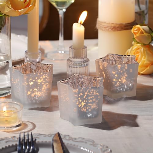 Letine 8pc Frosted White Star Tea Light Candle Holders - Mercury Glass Votive Holders for Wedding, Diwali, Fall & Holiday Decor - Elegant Starlight Vessels (2.44" Height, 1.45" Base) - color: Frosted White, size: 8pcs