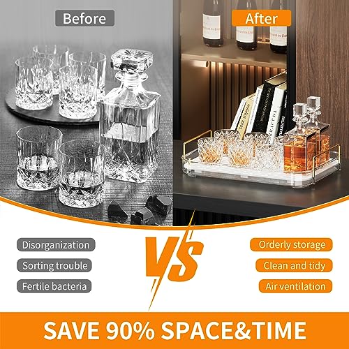 Seoneiro Whiskey Tray, Glass Cup Rack, Mug Holder, Coffee Cup Organizer, Bathroom Countertop with Drain Board Wine Glass Decorative Food Tray, Kitchen Spice Rack - color: Transparent Color-1