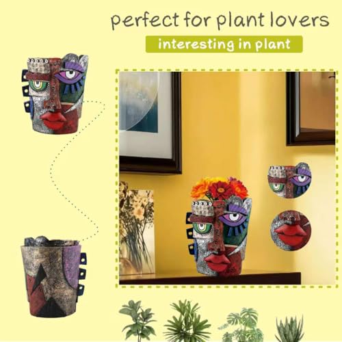 Picasso Abstract Face Flower Pot,Unique Resin Crafted Planter with Drainage Holes,Interesting Colorful Planter with Human face,for Indoor and Outdoor Botanical Home décor (Serious) - style: Serious