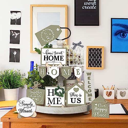 13 Home Tiered Tray Decor This is us Rustic Farmhouse Tiered Tray Decorations Set Home Wooden Signs Vintage Farm Animal Farmhouse Tabletop Wood Signs for Kitchen Table Shelf Decor - style: Summer