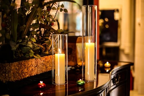 CYS EXCEL 6 PCS (H:16" D:3") Open Ended Clear Glass Hurricane Candleholder Tube Lamp Shade Open Flame Candlestick Holder Chimney Tube Cover Bottomless Cylinder - size: 3" wide x 16" tall