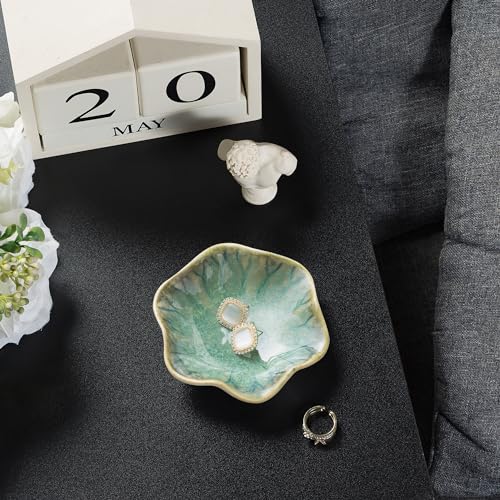 Ceramic Ring Dish, Jewelry Dish Holder, Small Trinket Tray Plate for Earrings Rings Necklaces Keys, for Mom Friend Sister, Retro Green - color: Retro Green