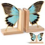 Decorative Butterfly Bookends Wooden Acrylic Butterflys Bookend Modern Bookshelf Decor Accent Book Stopper Decor for Home Farmhouse Shelves Office Lover Gift(Blue Butterfly) - style: Blue Butterfly