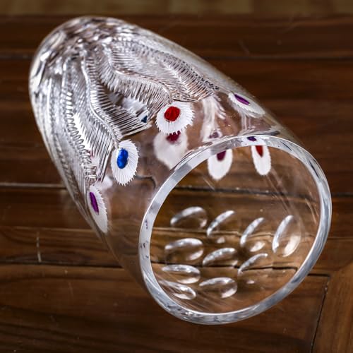Unique Hand Painted Colorful Peacock Shaped Crystal Glass Vase-11 inch Tall. - color: Colorful