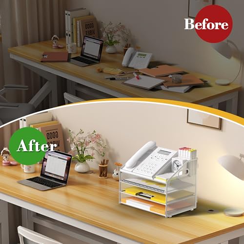 Letter Tray Paper, 4 Tier Desk Organizer with Pen Holder and Handle, Mesh File Organizer Paper Sorter Metal Desktop Document Shelf for Office Home Classroom - White - color: 4 Tier-white