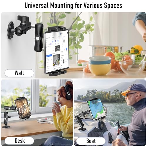 Aluminum Heavy Duty Tablet Mount Car Holder Dashboard for Truck/Vehicle/Desk/Wall, 360° Adjustable Dual Arm iPad Stand Holder Mount for 4.7"-12.9" iPad Pro/Air/Mini/Samsung Galaxy Tab - size: Dual arm
