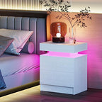 LIKIMIO Night Stand with Charging Station, Modern White Nightstand with LED Light and Drawers, Bedside Tables/End Table for Bedroom - color: White