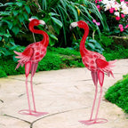 XONOR Metal Garden Flamingo Statues and Sculptures, Set of 2 Pink Outdoor Metal Flamingos Bird Art for Home Yard Patio Lawn Backyard Porch Decorations