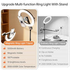 Magnetic Overhead Phone Mount with 10” Ring Light, 5000mAh Flexible Articulating Circle Lamp Table Tripod, iPhone Stand for Video Recording Cooking Nail, Zoom Meeting, Live Streaming Tiktok