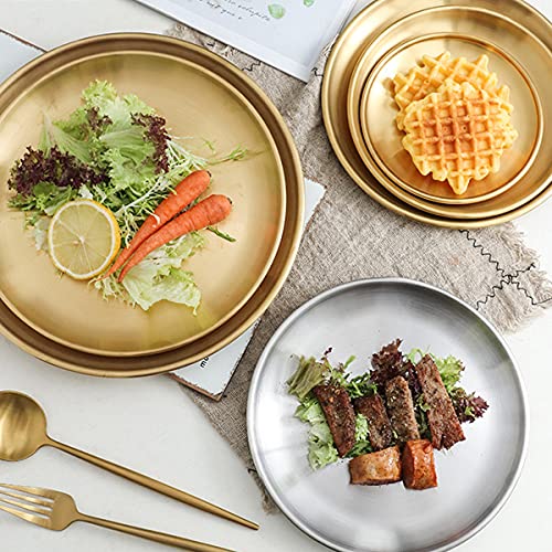 Stainless Steel Gold Plates 2 Set Round Dinner Dishes 7 Inch Metal Plates Great for Picnic,Outdoor Camping Plate,Shatterproof Dishwasher Safe - size: Gold 7 Inch