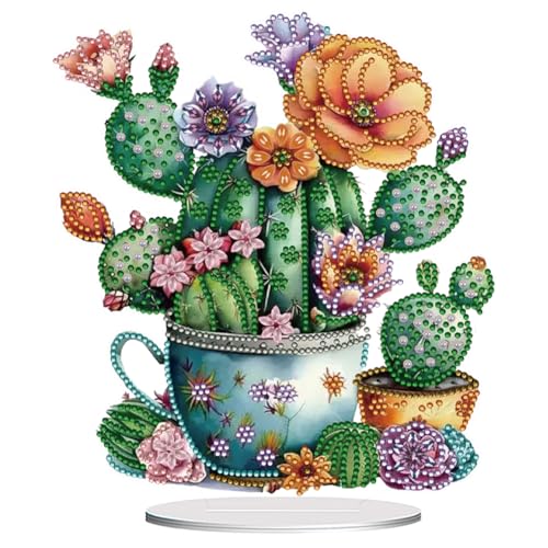5D Tabletop Diamond Art Kit, Stand Up Special Shaped Crystal Diamond Art Desktop Kits for Adults, DIY Diamond Painting Kits Craft Gift - Cactus Pots - color: Cactus Pots