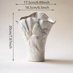 Handmade Vintage Ceramic Vase with Open Hand Drawn Beige Flower Pattern and Innovative Floral Design