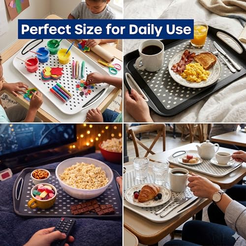 Food Trays for Eating on Couch - 2 Pack - Non Slip Dinner Trays for Eating Set of 2 Non Slip Serving Tray and Food Tray with Handles (White) - color: White - 2 Pack