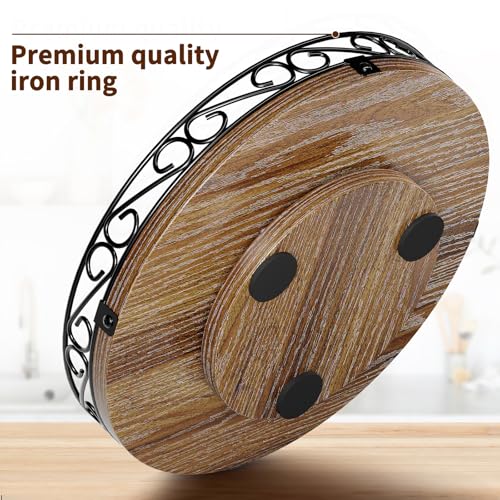 12" Lazy Susan Turntable Organizer for Table Top, Round Wooden Lazy Susan for Cabinet, Farmhouse Decorative Tray for Coffee Table, Kitchen Organizer Countertop, Center Piece Decor, Rustic Brown - color: Rustic Brown, size: 12 Inch