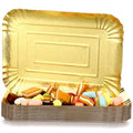 20 Pcs Gold Serving Trays and Platters Bulk Disposable Paper Rectangle Gold Party Platters Decorative Food Appetizer Foil Trays for Birthday Wedding Dessert Table Snack Cupcake, 13.8" x 9.8"