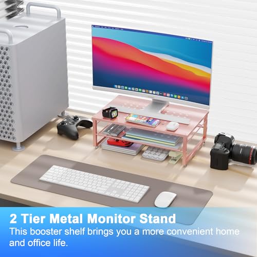 gianotter 2-Tier Metal Monitor Stand Riser, Desk Organizer for Monitor, Office Desk Storage Organizer for Office Supplies (Rose Gold) - color: Rose Gold