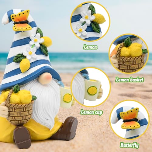 Lemon Decor Spring Garden Gnome, Mediterranean Decor Resin Figurines, Lemon Party Decoration for Home Kitchen Office Tiered Tray, Summer Gnomes Gifts - color: Yellow