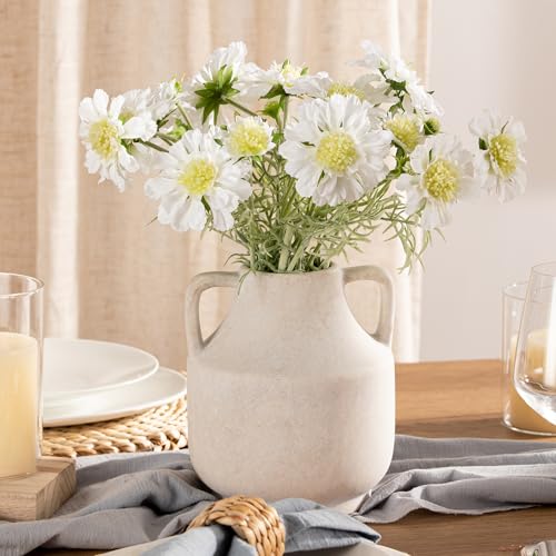 Mitt&Ditt Ceramic Flower Vase with Handles, 8 inch Tall Off-White Vase, Decorative Terracotta Vases, Farmhouse Rustic Pottery Vases for Home Decor, Living Room, Table - color: A-8"h-antique