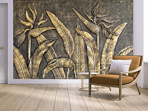 Cliouar-Golden Bird of Paradise Sculpture 3D Three-Dimensional Wallpaper Mural 103" x 69"(Not Self-Adhesive) - color: Murals-27, size: 103" x 69"