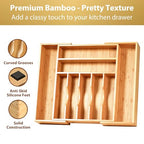 Umilife Large Expandable Kitchen Silverware Utensils Drawer Organizer, 2.5" Extra High Adjustable Drawer Divider with Curved Grooves, Bamboo Wood Cutlery Tray Flatware Holder - style: For Silverware (13"~20" x 17")