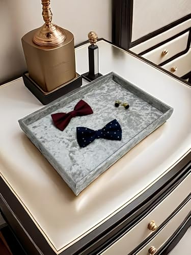 AgentMoon Noble Decorative Jewelry Tray,Luxury Goods Display Board,Bedside Organizer for Eyeglasses iPhone Watch.Original Design Flashing Velour.(Tabby Silver Grey) - color: Tabby Silver Grey