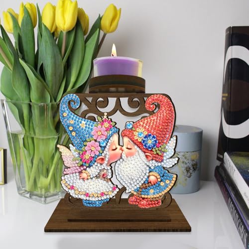 BAYUNOE DIY Candlestick Holders Wooden Desktop Diamond Art Painting Candle Holder Double-Sided Diamond Vintage Modern Decorative for Table Mantel Wedding Dinning Party-Goblin Kiss - color: Goblin Kiss