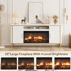 Fluted Fireplace TV Stand Up to 80" TVs, Modern Entertainment Center with 30" Electric Fireplace, Luxury Media Console with Adjustable Shelves for Living Room, White - color: White