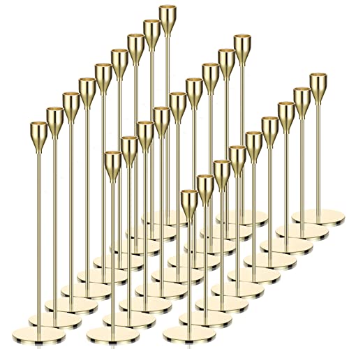 Potchen 27 Pack Gold Candles Holder, 9 Sets Metal Taper Candlestick Holders Fit 0.75 Inch Thick Pillar Candles, Vintage Modern Candle Sticks Centerpiece Decor for Wedding Home Dinning Anniversary - color: Gold