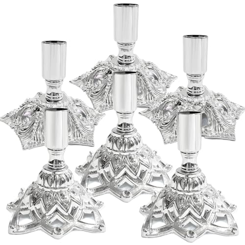 Candlestick Holders,Taper Candle Holder for Candlesticks Silver Plated Candle Metal Stick Candle Holders for Fireplace,Party, Dining,Wedding Decor,Fits 3/4 inch Thick Candle(Set of 6Pcs) - color: Silver, size: 3 set (6 pcs)