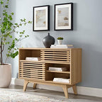 Modway Render Mid-Century Modern Two-Tier Display Stand in Oak - color: Oak