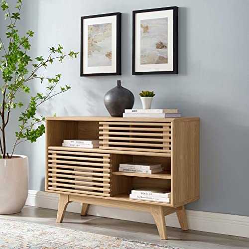 Modway Render Mid-Century Modern Two-Tier Display Stand in Oak - color: Oak