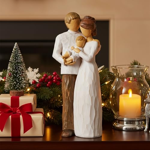 NAN ZAI NAN FANG Family of 3 Figurines Gift for New Parents Resin Hand Painted Sculpture Mom Dad Gifts First Mothers - style: A Family of 3