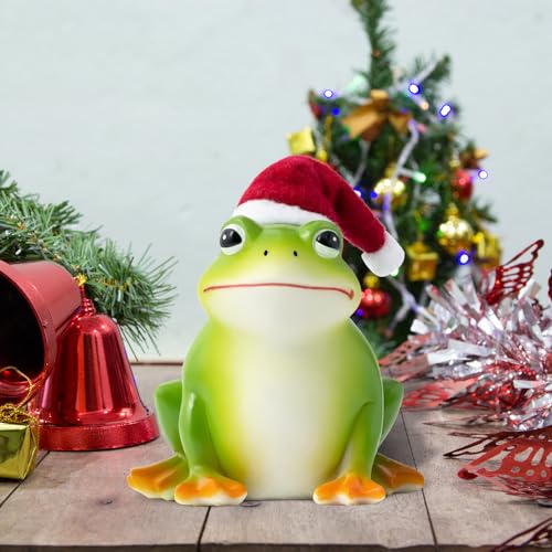 Christmas Frog Resin Statue - Christmas Frog Statue with Santa Hat for Xmas Tree Party Desk Decor Resin Figurine for Home Patio Office Decoration Cute Plant Statues for Tabletop Garden Decor - style: Christmas Frog